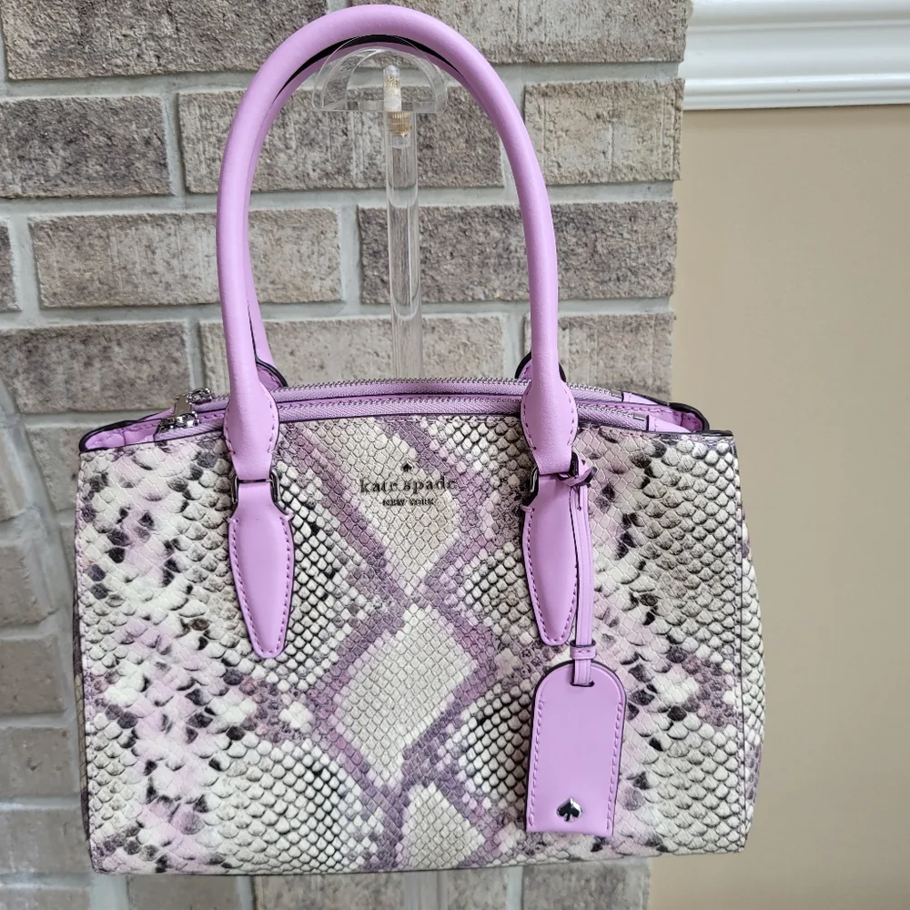 Kate Spade Medium Satchel Lavender Snake Embossed Leather Crossbody Like New